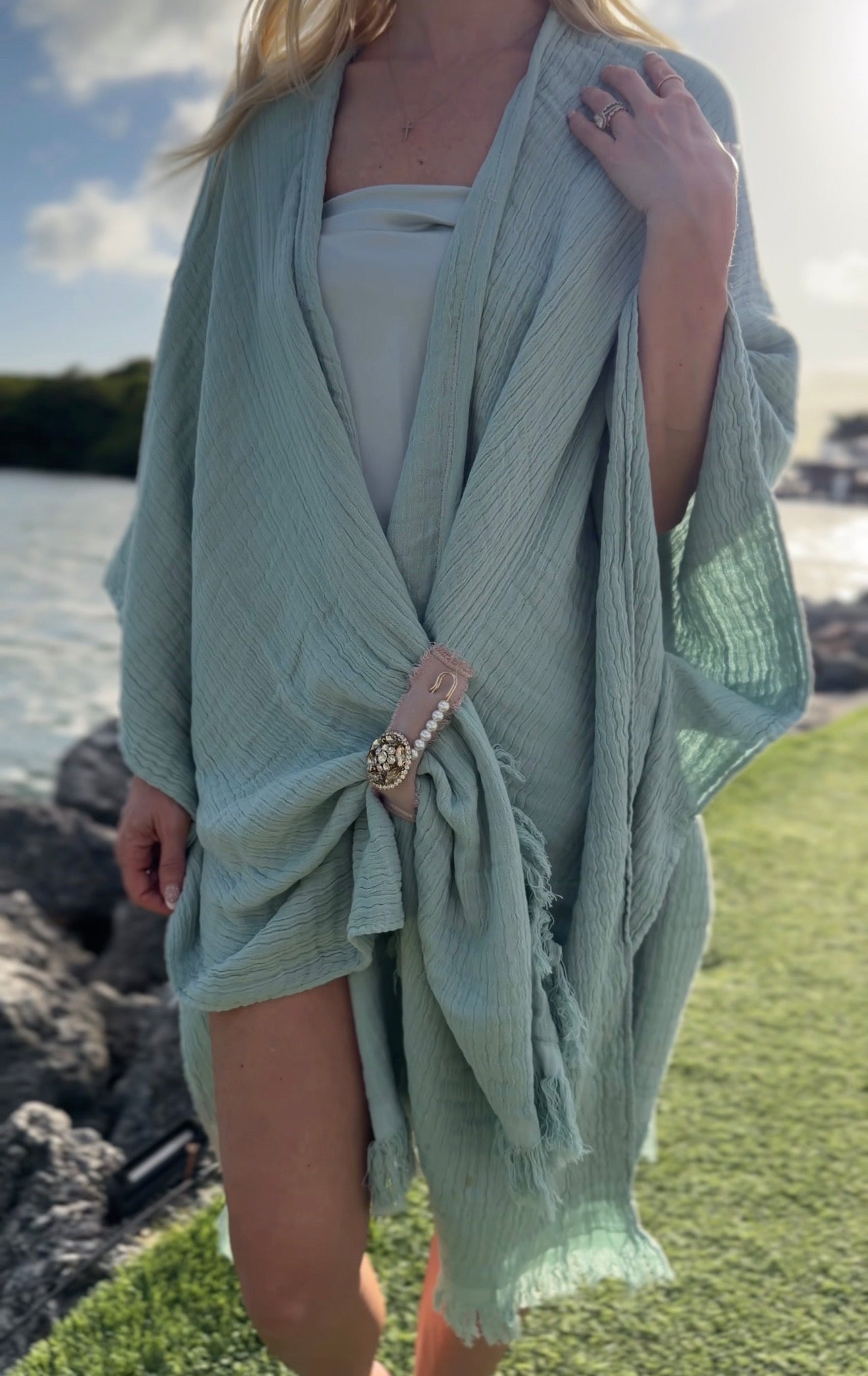 The Mint Tourmaline Coastal Caftan - Turkish Cotton